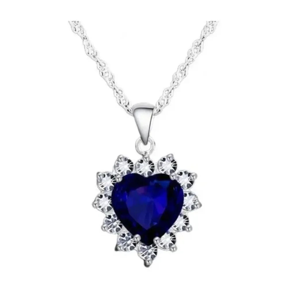 ⭐4pc Bundle Sale⭐ Vintage Sapphire Hearts Pendant, Earrings & 18" Chain - Picture 4 of 5